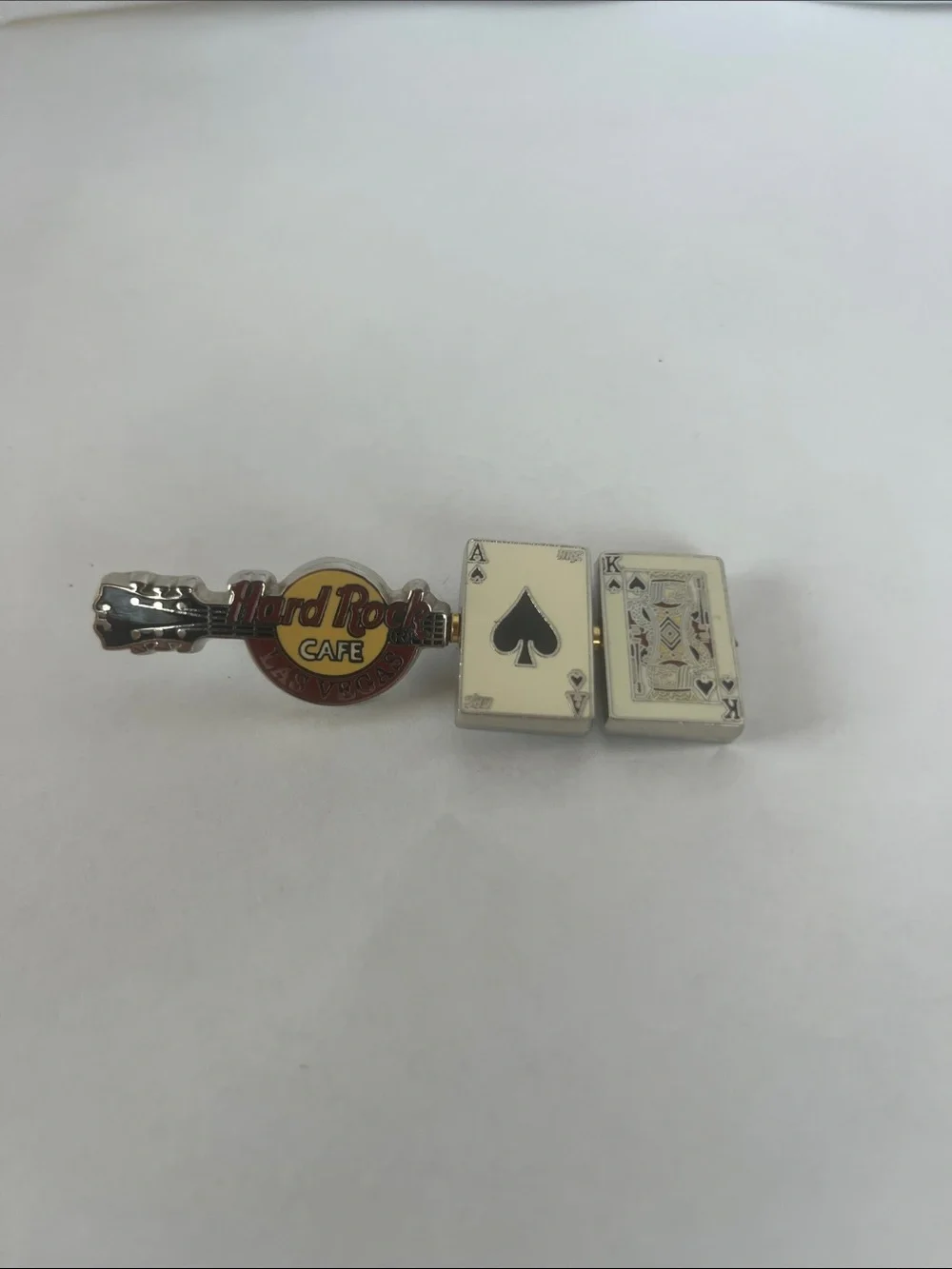 Hard Rock Cafe Yellow and White Guitar Pin with Spinning Playing Cards Ace King